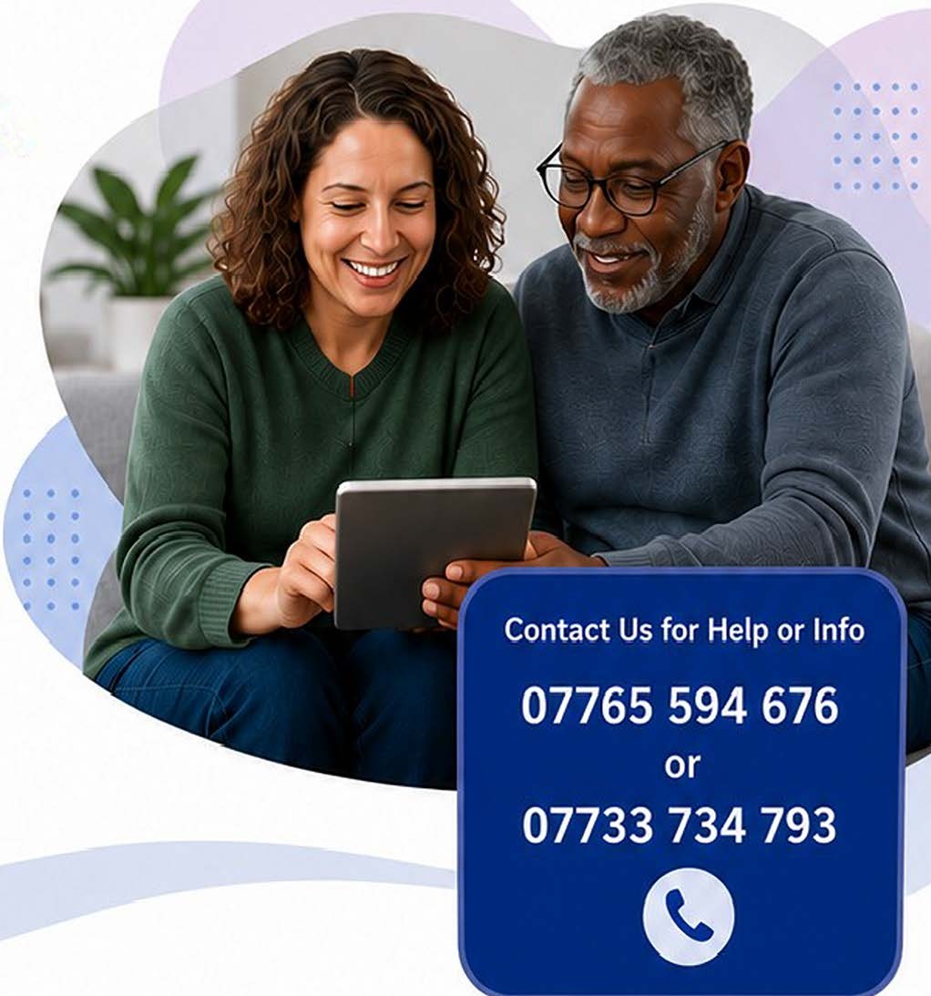 Two adults enjoying learning together on a tablet